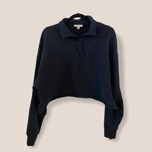 Topshop  long sleeve navy button up crop sweater